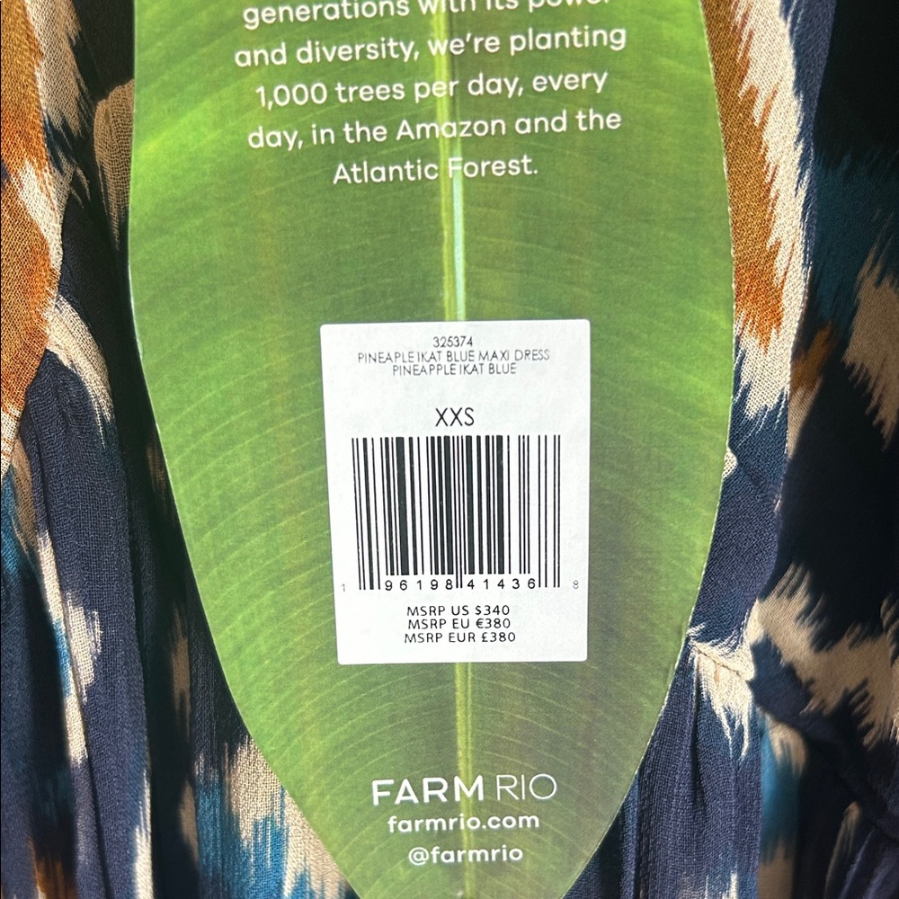 FARM Rio Pineapple Ikat Bohemian Blue and Brown  Maxi Dress NWT - Picture 5 of 6